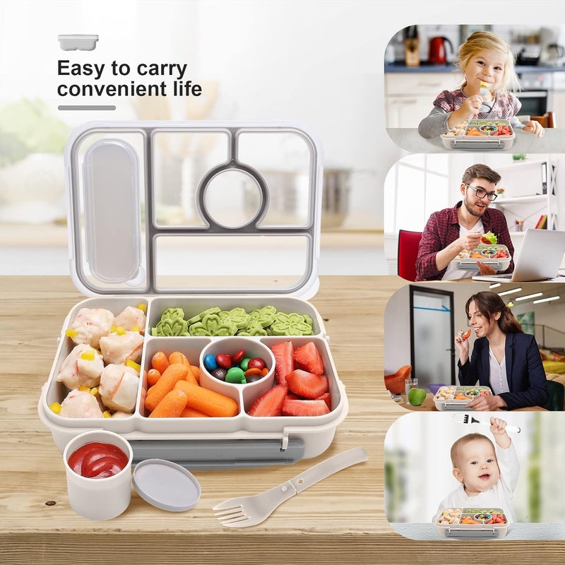 Amathley Bento Box Adult Lunch Box Kids,Lunch Containers for Adults/Kids/Toddler,5 Compartments Bento Lunch Box with Sauce Vontainers,Microwave & Dishwasher & Freezer Safe,BPA-Free(White) - Image 3